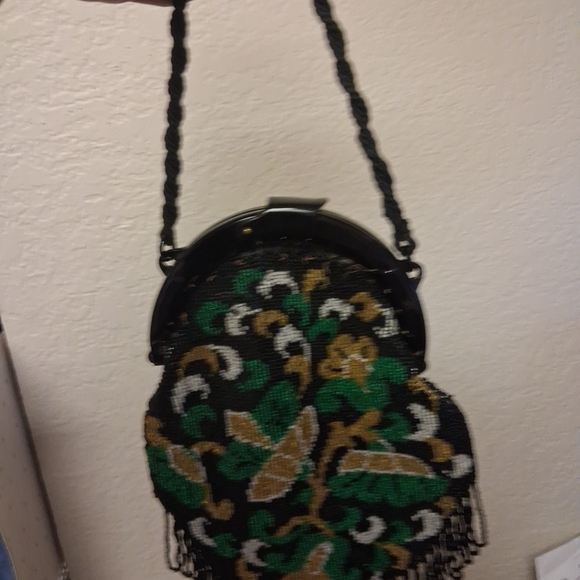 Embroidered Black and Green Beaded Handbag - Picture 2 of 6